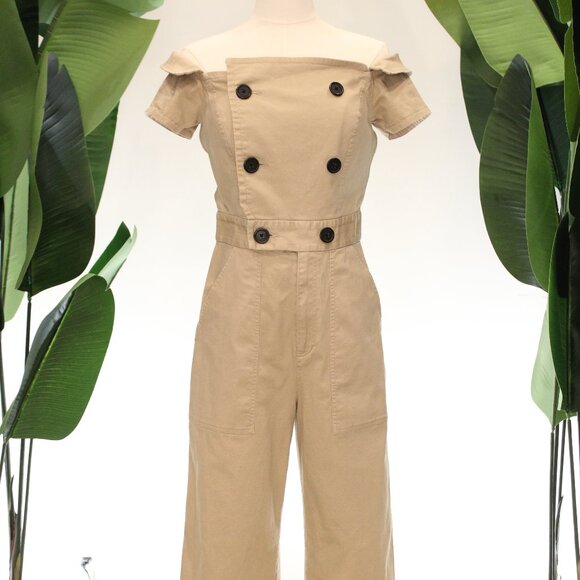 Marissa Webb, Khaki Off the Shoulder Crop Jumpsuit Size 6 - Picture 6 of 9